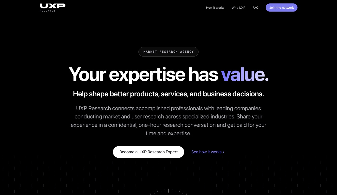 UXP Research expert recruiting website — market research agency site by Netveano
